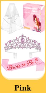 JETKONG 3 Pcs Bachelorette Party Decorations Bridal Shower Crown, Bride to Be Sash&Veil for Women Bachelorette Party Gifts, Bachelorette Party Supplies, Gifts, Favors (Rose Gold)