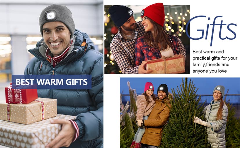 YunTuo LED Beanie with The Light, Unisex USB Rechargeable Headlamp Winter Knitted Cap Gifts for Men Dad Husband Him