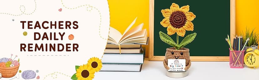 Teacher Gifts for Women, Teacher Gifts for Teachers Appreciation Week, End of Year, Birthday, Back to School - Positive Crochet Sunflower Handmade, Teacher Crochet Gift