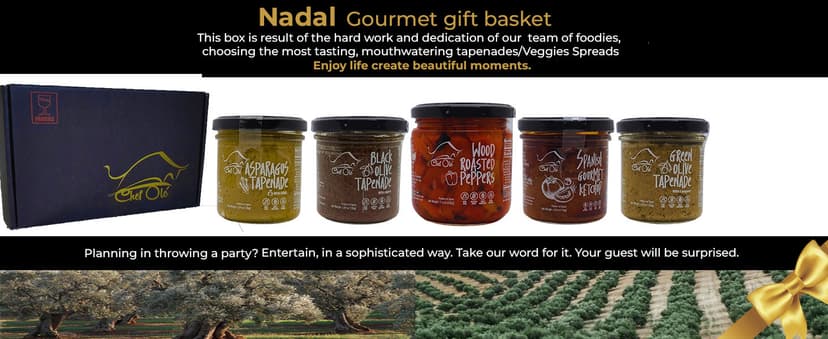 Spanish Gourmet Tapenade Gift Set - 5 Premium Mediterranean Spreads & Sauces | Olive Tapenade, Asparagus, Roasted Peppers & Ketchup | Vegetarian Food Gift Basket from Spain