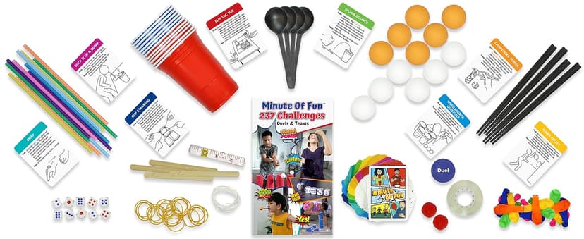 Funwares Minute of Fun Game - Minute to Win It Games for Kids, Adults, Teens, Families, Game Night, Gift for Home, Birthdays, or Travel. 2-12 Players! Original - 237 Challenges