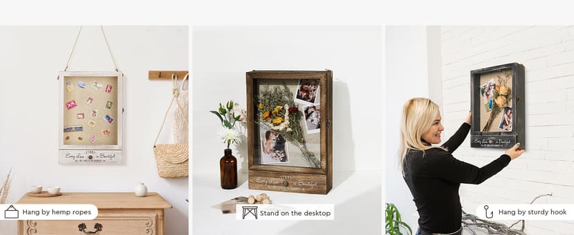 AW BRIDAL 11X16 Large Shadow Box Picture Frames Deep Shadow Boxes Display Cases with Removable Shelves and Drawers, Brown Wooden Memory Boxes for Keepsakes with Slot Christmas Decorations Gifts