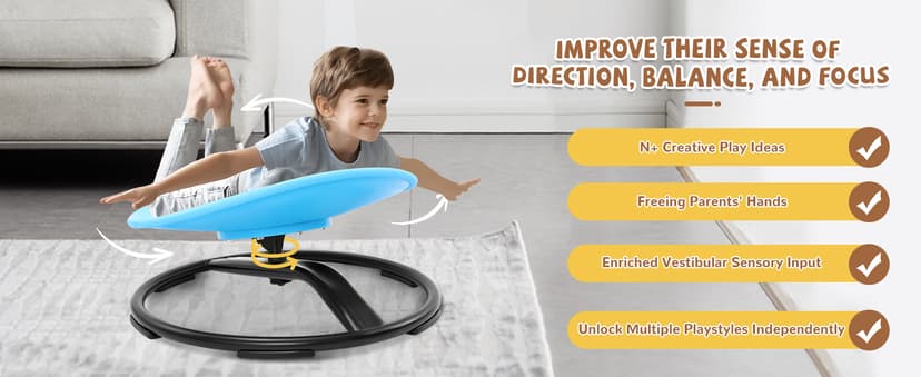 Zhenx Spinning Chair for Autistic Kids (3-18 Years), Sensory Swivel Chair for Teens with ADHD/Autism – 21×19 Inch 220LBS Weight Capacity Seat – Sit and Spin Calming Toy for Body Balance (Blue)