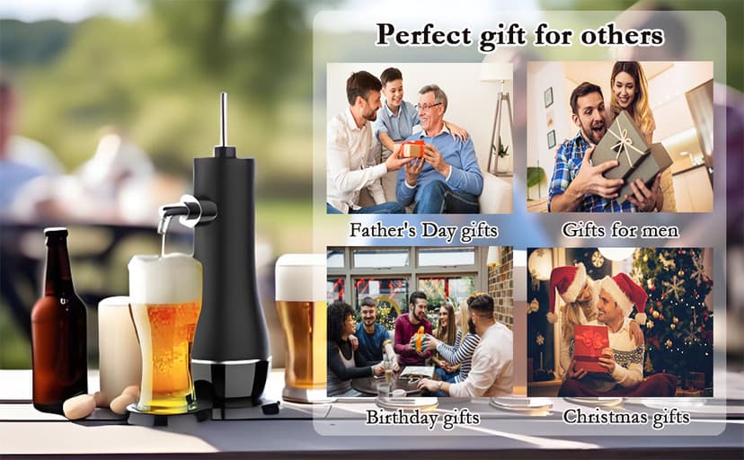 Draft Beer Dispenser, Beer Foam Maker, Beer Draft System for Canned and Bottled, Beer Gifts for Men, Father's Day, Birthday, Black