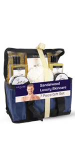 SpaLife Men's Sandalwood Luxury Spa Skincare Set - Complete Care Kit for Rugged Revitalization, Exfoliating Scrub - Bath and Body Collection for Cleansing, Moisturizing, and Rejuvenation