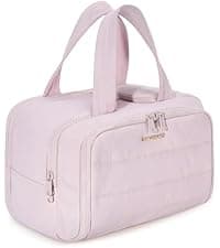 BAGSMART Travel Toiletry Bag, Lightweight Large Wide-open Travel Bag for Women, Puffy Cosmetic Makeup Bag Organizer with Handle for Accessories,Essentials, Toiletries, Dark Pink