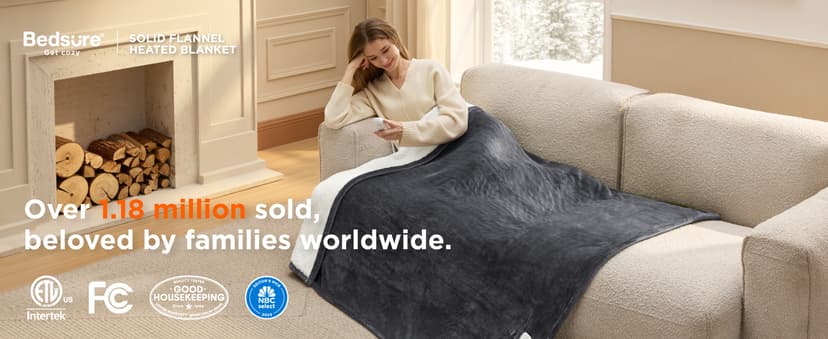 Bedsure Heated Blanket Throw Blanket - Fast Heating Electric Blanket, Soft Flannel Heated Throw with 4 Time Settings, 6 Heating Settings, Warm Gifts for Grandma Grandpa (50x60 inches, Dark Grey)