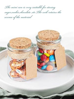 40 Pack Glass Favor Jars with Cork Lid, 3.4 oz Small Glass Bottles for Wedding Favor, Baby Shower, Party Favor, Gift Jars for Candy, Bonus Twine and Labels