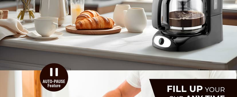 Mueller 12-Cup Drip Coffee Maker - Borosilicate Carafe, Auto-Off, Reusable Filter, Anti-Drip, Keep-Warm Function, Clear Water Level Window Coffee Machine, Kitchen Essentials & Accessories