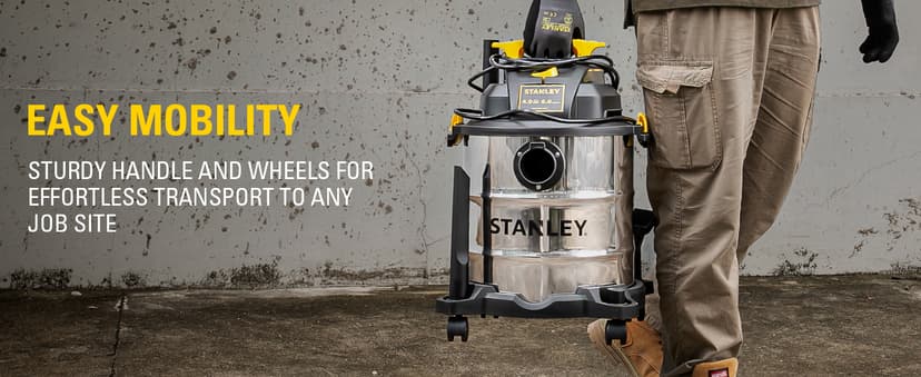 STANLEY SL18116 Wet/Dry Vacuum, 6 Gallon, 4 Horsepower, Stainless Steel Tank, 4.0 HP, Silver+Yellow