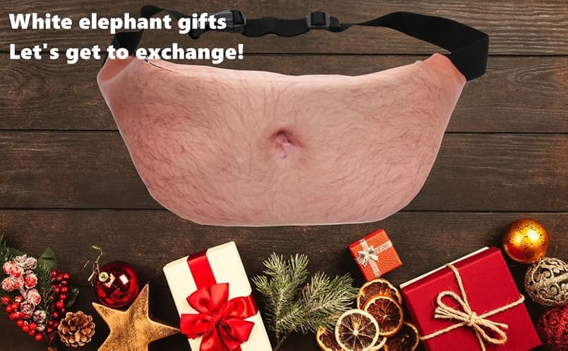 Funny White Elephant Gifts for Men Women Gag gifts Christmas Gift Exchange,Belly Fanny Pack Dad Bag Fake Beer Belly Waist Pack Unisex Waist Bag