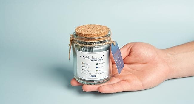 BLIEVE BLIEVE- Bible Verse Jar, Read Me When Bible Verses Jar For Daily Encouragement, Inspirational Prayer & Reflection, Christian Gifts For Women and Men, Religious Graduation Gifts (Men)