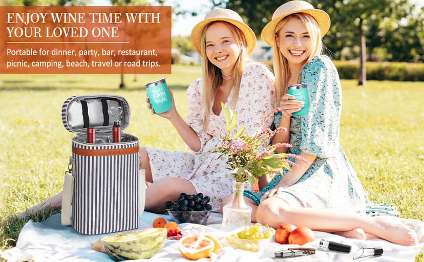 Birthday Christmas Gifts for Women Men - Wine Gift Baskets Christmas Gifts For Mom, Women, Friend, Wine Lovers, Self Care Package, Insulated Wines Tote Bag Carrier w/ Tumblers & Wines Accessories Set