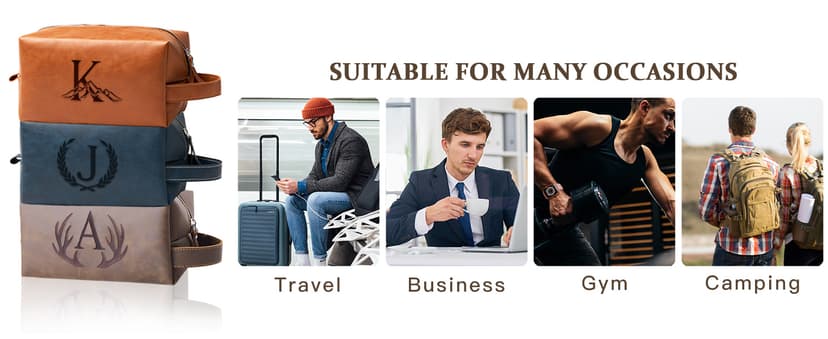 Mens Toiletry Bag Personalized Easter Fathers Day Birthday Gifts for Men Him Initial PU Leather Waterproof Shaving Bag for Toiletries Accessories Travel Essential for Dad Husband Boyfriend (M)