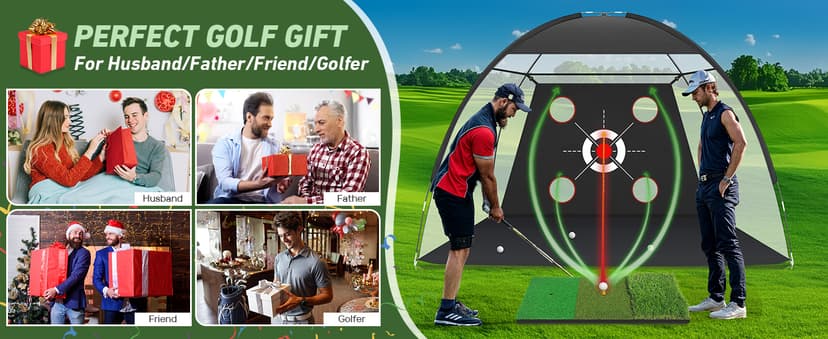 Golf Net, 10x7FT with Golf Practice Mat, Hitting Aid Nets for Backyard Driving Chipping Training Swing with Targets Outdoor or Indoor– Gifts for Men/Dad/Him