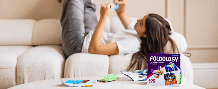 FOLDOLOGY - The Origami Puzzle Game! Brain Teasers for Tweens, Teens & Adults | Travel Game, Hands-On STEM Toy, Stocking Stuffer, Gift for Ages 10+ | Fold the Paper, Complete the Picture | 100 Puzzles