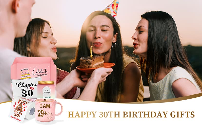 30th Birthday Gifts for Women 30 Year Old Birthday Gifts for Women Dirty Thirty Decoration for Her Gift Ideas for Woman 30s Funny Gift for 30 Year Old Woman - Coffee Mug Makeup Bag Candle Toilet Paper
