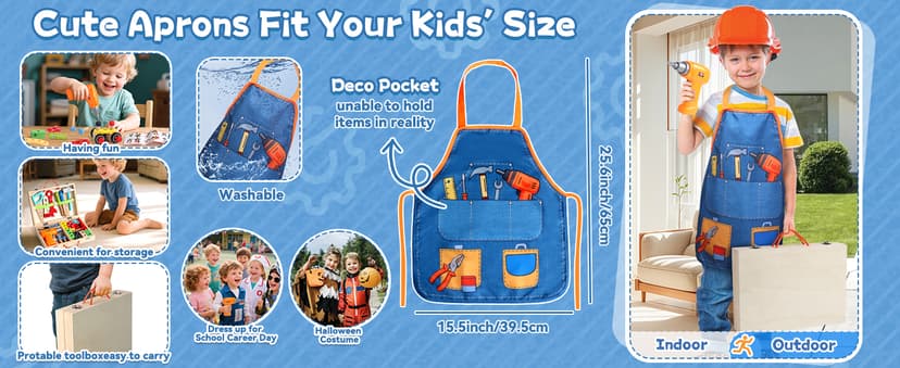 Kids Tool Set with Drill, Educational Montessori Toys for 3 Year Old Boys 44 Pcs STEM Kids Toys Wooden Toddler Tool Set with Apron & Box Christmas Birthday Gifts for 3 4 5 Year Old Boy Girl