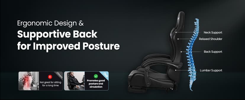 N-GEN GAMING Video Gaming Chair with Footrest Lumbar Support for Home Office High Back Recliner Height Adjustable Ergonomic Comfy Leather Computer Desk Chair (Black)