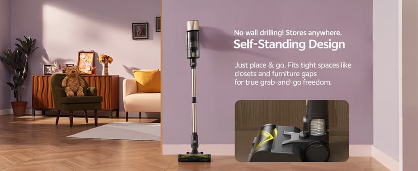 Ultenic Cordless Vacuum Cleaner, 550W 50KPA 65min Runtime, Stick Vacuum with Green Light, Self-Standing & 180° Lay-Flat, Anti-Tangled Brush, Vacuum Cleaners for Home/Hard Floor/Carpet/Pet Hair, U15