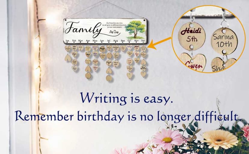 Birthday Gifts for Mom Grandma, Wooden Family Birthday Plaque Reminder Calendar Board Wall Hanging, Grandmother in Law Granny Present for Mothers Day Birthday Christmas Gift, FAMILY Sayings Pattern