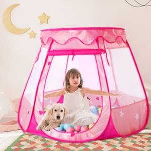 Pop Up Princess Tent with Colorful Star Lights for 1 2 3 Year Old Birthday Gift, 12-18 Months Baby Girl Toys, Foldable Ball Pit with Carrying Bag, Indoor&Outdoor Play Tent for Kids