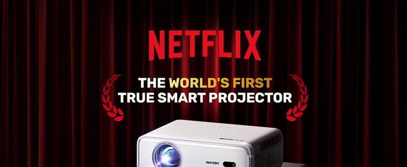 Aurzen EAZZE D1 Smart Projector with WiFi and Bluetooth, Netflix-Officially-Licensed, Auto Focus & Keystone, DoIby Audio, Zoom, Native 1080P Movie, Portable Outdoor Mini Projector, White
