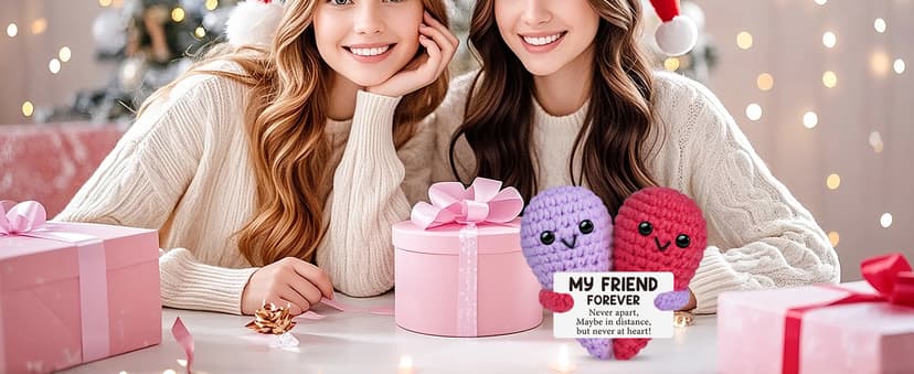 Funny Crochet Love Gifts for My Forever Best Friend,Birthday Gifts for Women Friendship,Small Cute Handmade Knitted Stuff Heart,Unique Christmas White Elephant Gift Ideas for Friends Female Bestie BFF