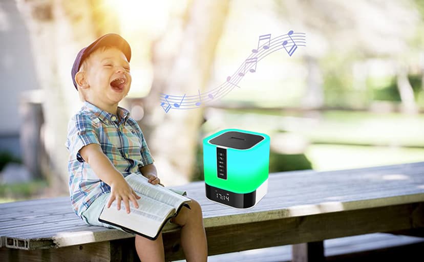 Night Light Bluetooth Speaker, 5 in 1 Touch Control Bedside Lamp Dimmable Multi-Color Changing, Bedroom Alarm Clock, Best Birthday Gift Ideas for 10 11 12 13 14 Year Old Teenage Girls/Boys