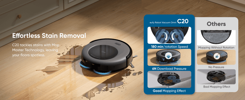 eufy Omni C20 Robot Vacuum and Mop Combo, All-in-One Station, Auto Mop Washing and Auto Drying for Hands-Free Cleaning, 7000 Pa Powerful Suction, Self Emptying, 3.35-Inch