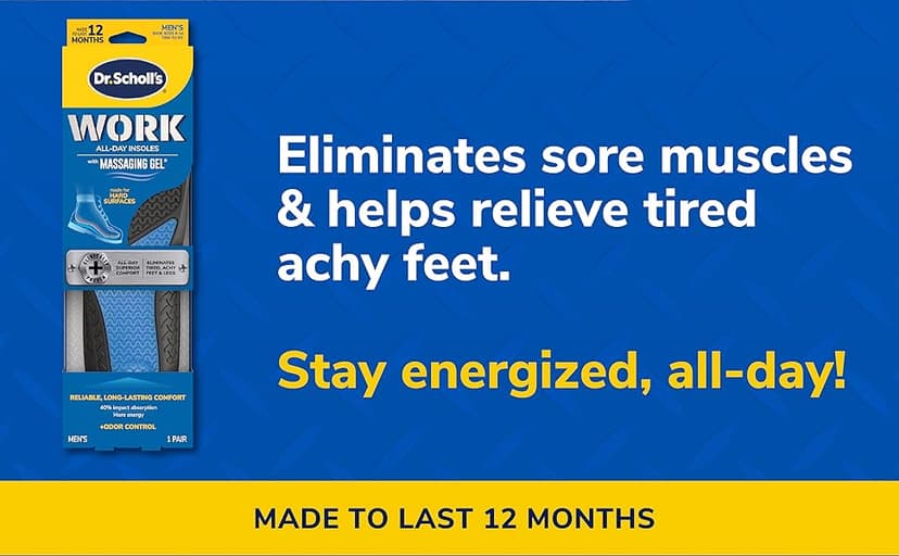 Dr. Scholl's Work All-Day Superior Comfort Insoles with Massaging Gel - Designed for Men & Women with Hard-Working Feet, Eliminates Sore Muscles and Tired Legs, Arch Support Inserts with Odor Control