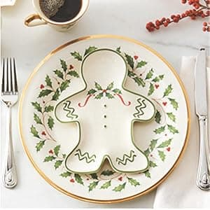 Lenox Serveware, Hosting The Holidays Cheese Plate & Knife Set, Service for 1, Ivory Porcelain, Dishwasher Safe, 6.75 Inch Diameter, Christmas Decorations, Christmas Decor (White/Green/Red, 2 Pieces)