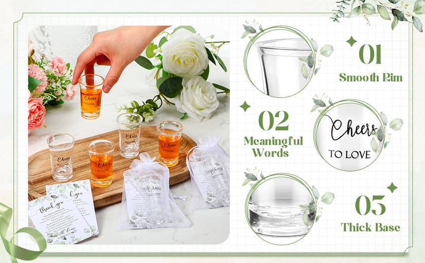 Uiifan 50 Sets Wedding Favors for Guests Wedding Shot Glasses Acrylic Clear Plastic Shot Glasses with Thank You Cards and Organza Bags for Guest Newlyweds Bridal Shower Gift (Cheers to Love)