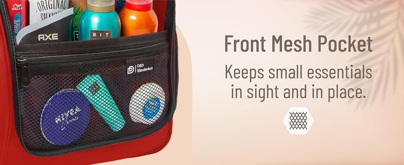 D&D Hanging Travel Toiletry Bag for Men and Women – Large Cosmetics, Makeup and Toiletries Organizer Kit with 10 Compartments, YKK Zippers, XXL Metal Swivel Hook, Water-Resistant Nylon