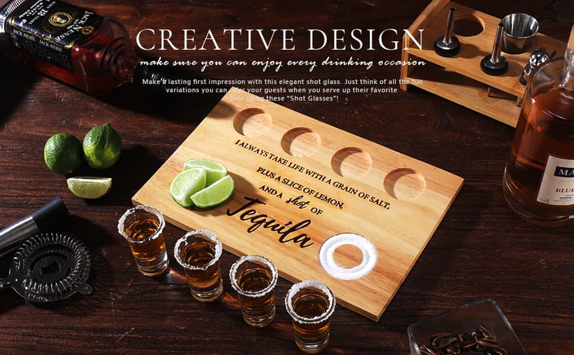 Tequila Shot Board Shot Glasses Serving Tray with Salt Rim Funny Shot Glasses Holder,Tequila Gifts for Housewarming,Liquor, Parties,Bar,Restaurant