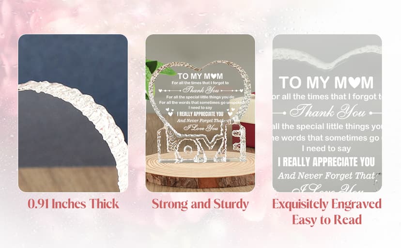 Crystal for Mom, Birthday Gifts for Mom from Daughter Son, K9 Crystal Plaque Keepsake, Best Gift for Mom on Xmas Thanksgiving Anniversary Birthday Mother‘s Day