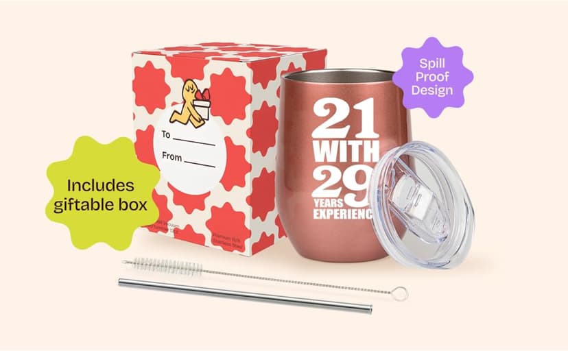 KLUBI 50th Birthday Gifts for Women Funny - 12 Ounce 21 with 29 years Experience Wine Glass 50th Birthday Gifts for Her, 50 Year Old Gift, 1975 Birthday Gifts For Women Turning 50