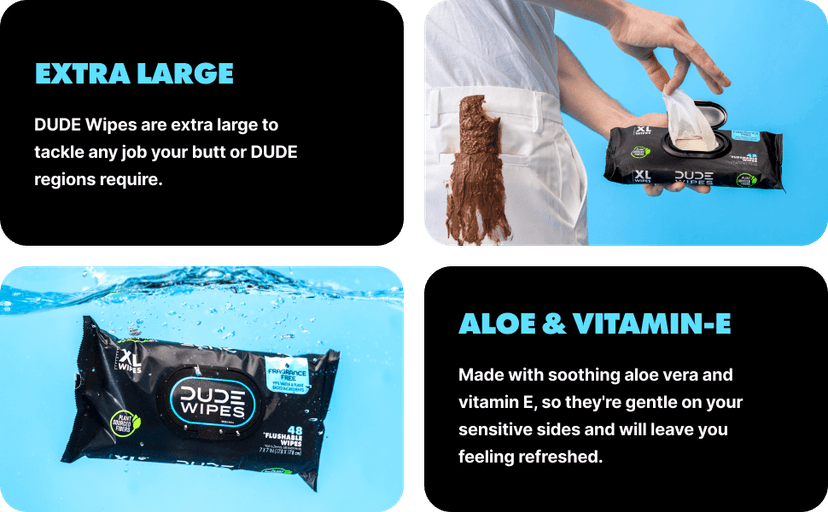 DUDE Wipes Flushable Wet Wipes 48 Count Dispenser, Unscented Wet Wipes with Vitamin-E & Aloe, Septic and Sewer Safe