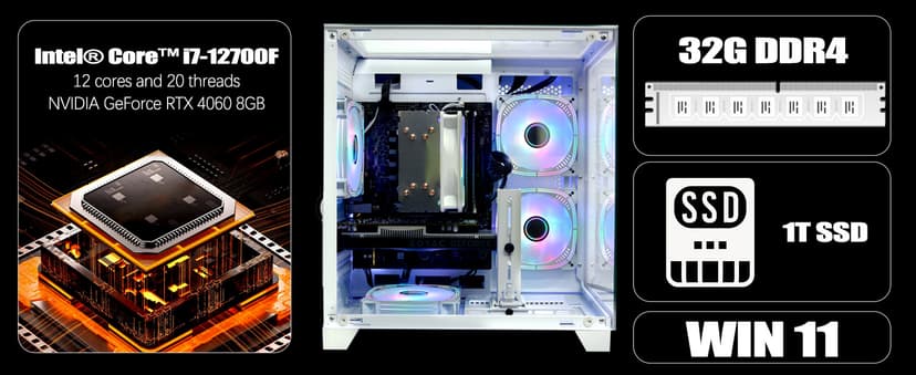 LXZ Gaming PC Desktop, I5-12400F, 2.5GHz, GeForce RTX 3050 6GB, 16GB DDR4 RAM, 1TB NVME SSD, for Gaming and Work, Black