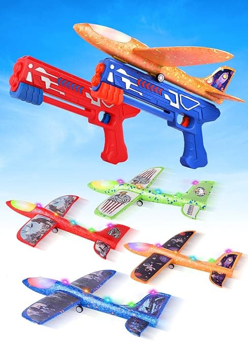 Fuwidvia 3 Pack Airplane Launcher Toys, 13.2'' LED Foam Glider Plane Toy for Boys, 2 Flight Modes Outdoor Flying Toys Birthday Gifts for Boys Girls 4 5 6 7 8 9 10 11 12 Year Old (Blue&Green&Orange)