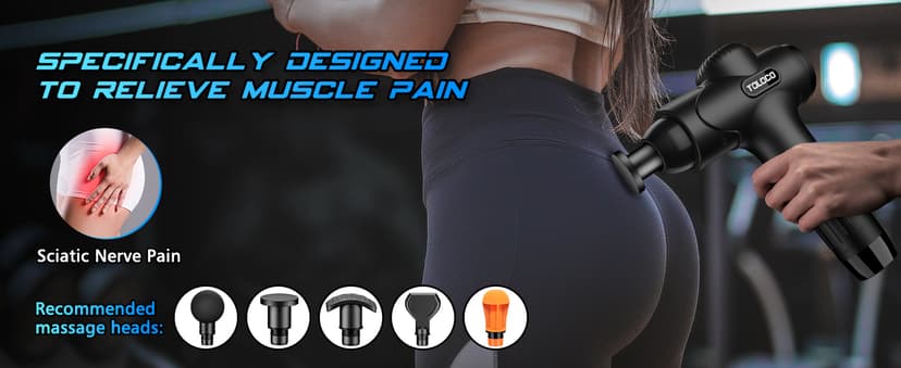 TOLOCO Massage Gun Deep Tissue, Percussion Massage Gun with 10 Replacement Heads, Super Quiet Portable Electric Massager for Athletes, Relax, Black