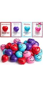 JOYIN 28 Packs Heart Shape Stress Ball with Cards Stress Relief Fidget Toy for Valentine Party Favors, Classroom Prize Supplies, Valentine’s Greeting Cards, Valentine Exchange Gifts