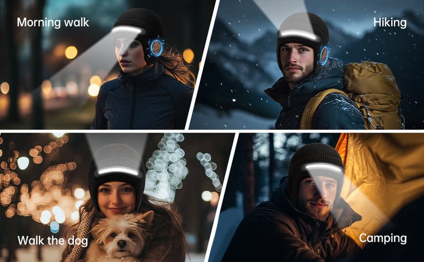 Bluetooth Beanie with Light, Headlamp Hat with Headphones and Built-in Speaker Mic, Unique Christmas Gifts for Men Husband