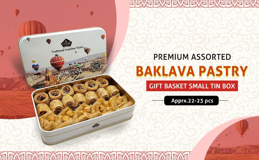 Cerez Pazari Baklava Pastry 8.5oz, Baklava Gift Box with Rich Pistachios, Walnuts, Hazelnuts and Cashews, Halal Shatila Baklava, Traditional Turkish Arabic Dessert Gift Box, Sweet Food Gifts for Women