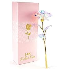 Beferr Gifts for Women Mom Galaxy Rose Glass Crystal Flowers with Heart-Shaped Base Eternal Roses Forever Flowers Mother's Birthday Gifts for Grandma Daughters Wife Sister Kids