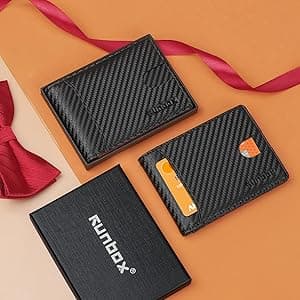 RUNBOX Slim Wallets for Men - Leather Money Clip Mens Wallet - RFID Blocking Front Pocket Bifold Wallet - Thin Credit Card Holder with Gift Box