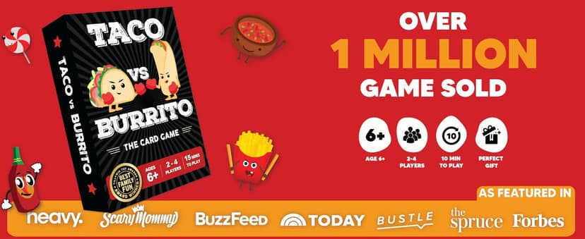 Taco vs Burrito - The Wildly Popular Surprisingly Strategic Card Game Created by a 7 Year Old - 5 Ways to Play - a Family-Friendly Party Game for Kids, Teens & Adults