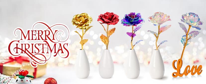 Tmacker Christmas Mom Gifts for Grandma Women-Artificial Rose Fake Flowers with Ceramic Vase, Birthday Gifts for Mom Wife Girlfriend Sister on Valentines Mothers Day Anniversary Thanksgiving Wedding