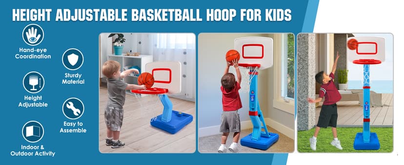 SUPER JOY Toddler Basketball Hoop - Height Adjustable Kids Hoop for Indoor & Outdoor Play - Portable Mini Basketball Goal for Poolside- Game Sport Toy for Boys & Girls Age 1 2 3 4 5