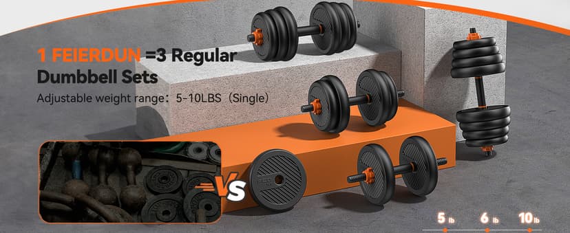 FEIERDUN Adjustable Dumbbells, 20/30/40/45/70/90lbs Free Weight Set with Connector, 5 in1 Dumbbells Set Used as Barbell, Kettlebells, Push up Stand, Weight Plate, Fitness Exercises for Home Gym Suitable Men/Women